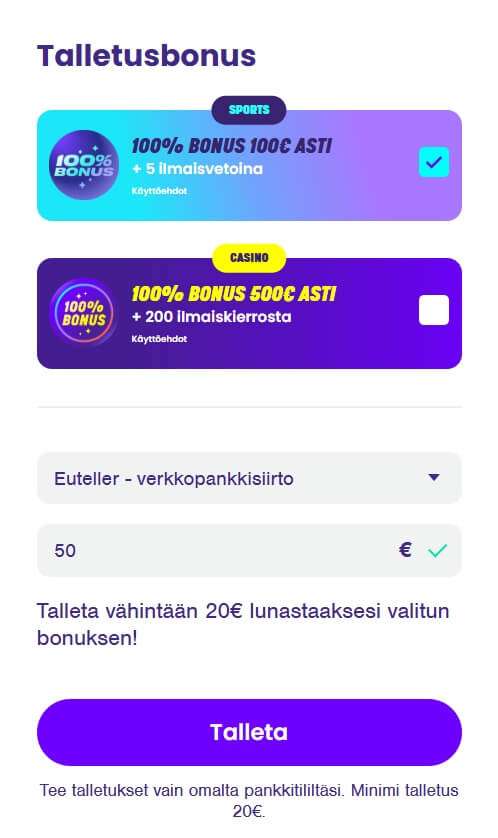 Euteller tallettaminen